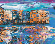 Zuty - Painting by Numbers - City Reflection in Water, 40X50 Cm, Canvas+Frame - Painting by Numbers