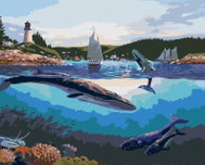 Zuty - Painting by Numbers - Whales and Coastal City (Robert Johnson), 40X50 Cm, Canvas - Painting by Numbers