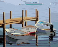 Zuty - Painting By Numbers - Boats In Harbour (Robert Johnson), 40X50 Cm, Canvas - Painting by Numbers