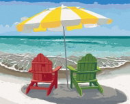 Zuty - Painting by Numbers - Wooden Chair with Umbrella on the Beach (Robert Johnson), 40X50 Cm, Can - Painting by Numbers