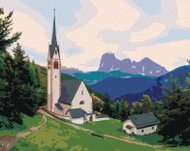 Zuty - Painting By Numbers - Church And Mountain, Italy (Ted Davis), 40X50 Cm, Canvas - Painting by Numbers