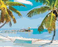 Zuty - Painting by Numbers - Beach With Swing Between Palm Trees (Ted Davis), 40X50 Cm, Canvas - Painting by Numbers