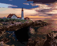 Zuty - Painting by Numbers - Lighthouse and Sunset, Usa (Ted Davis), 40X50 Cm, Canvas+Frame - Painting by Numbers