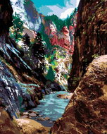 Zuty - Painting By Numbers - River And Trees In A Canyon (Ted Davis), 40X50 Cm, Canvas+Frame - Painting by Numbers