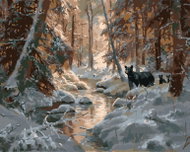 Zuty - Painting by Numbers - Bear With Cubs By The River In Winter (Abraham Hunter), 40X50 Cm, Canva - Painting by Numbers