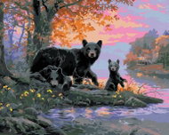 Zuty - Painting by Numbers - Sunset, Bear with Cubs and Lake (Abraham Hunter), 40X50 Cm, Pl - Painting by Numbers