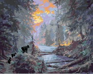 Zuty - Painting By Numbers - Campground By The River, Bear With Cubs And Sunset (Abraham Hunter), 40 - Painting by Numbers