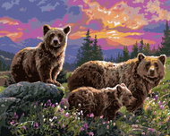 Zuty - Painting By Numbers - Bear With Teenage Cubs And Sunset (Abraham Hunter), 40X50 - Painting by Numbers