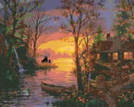 Zuty - Painting by Numbers - Sunset at the River, Bears, Ducks and Cottage (Abraham Hunter), 80X100 - Painting by Numbers