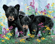 Zuty - Painting by Numbers - Bear Cubs in Flowers (Abraham Hunter), 80X100 Cm, Canvas - Painting by Numbers