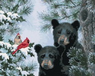 Zuty - Painting by Numbers - Bear Cubs and Cardinal Bird in Winter (Abraham Hunter), 80X100 Cm, Pl - Painting by Numbers