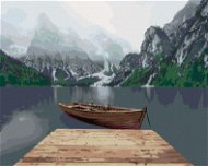 Zuty - Painting by Numbers - MOUNTAINS AT THE LAKE WITH A BOAT, 80x100 cm, stretched canvas on frame - Painting by Numbers