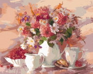 Zuty - Painting by Numbers - Flowers In White Vase With White Cup, 40X50 Cm, Canvas+Frame - Painting by Numbers