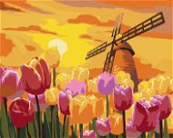 Zuty - Painting by Numbers - Beautiful Tulips With Windmill, 80X100 Cm, Canvas+Frame - Painting by Numbers
