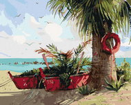 Zuty - Painting by Numbers - Palm Tree and Two Ships, 40X50 Cm, Canvas+Frame - Painting by Numbers
