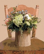 Zuty - Painting by Numbers - Bouquet in Cardboard Vase on Chair, 40X50 Cm, Canvas+Frame - Painting by Numbers