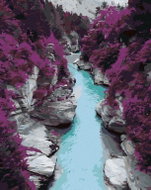 Zuty - Painting by Numbers - Purple Pines and Blue Stream, 40X50 Cm, Canvas+Frame - Painting by Numbers
