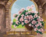 Zuty - Painting by Numbers - Bouquet of Flowers on Stone Window, 80X100 Cm, Canvas+Frame - Painting by Numbers