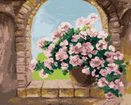 Zuty - Painting by Numbers - Bouquet of Flowers on Stone Window, 40X50 Cm, Canvas - Painting by Numbers