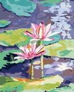 Zuty - Painting by Numbers - Pink Water Lilies in a Pond, 80X100 Cm, Canvas - Painting by Numbers