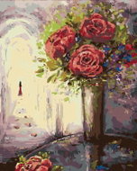 Zuty - Painting by Numbers - Roses in a Vase and a Woman in the Distance, 40X50 Cm, Canvas - Painting by Numbers