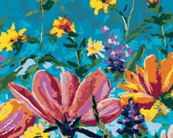 Zuty - Painting by Numbers - Mixed Flowers on Blue Background, 40X50 Cm, Canvas+Frame - Painting by Numbers