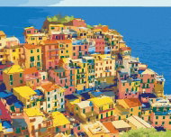 Zuty - Painting by Numbers - Houses in Cinque Terre National Park, 40X50 Cm, Canvas+Frame - Painting by Numbers