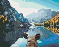 Zuty - Painting by Numbers - Boats on Lake Braies, 80X100 Cm, Canvas+Frame - Painting by Numbers