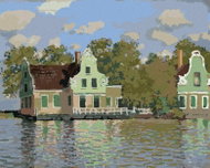 Zuty - Painting by Numbers - House on the River Zaan in Zaandam (Claude Monet), 80X100 Cm, Canvas - Painting by Numbers
