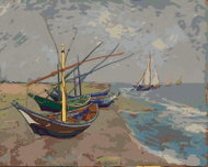 Zuty - Painting by Numbers - Fishing Boats On The Beach In Saintes-Maries (Vincent Van Gogh), 40X50  - Painting by Numbers
