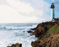Zuty - Painting by Numbers - Lighthouse on a Rock and Waves, 80X100 Cm, Canvas - Painting by Numbers