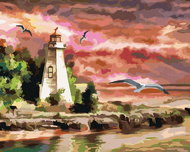 Zuty - Painting by Numbers - Lighthouse and Gulls, 80X100 Cm, Canvas - Painting by Numbers
