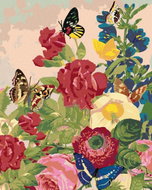 Zuty - Painting by Numbers - Butterflies And Colourful Flowers, 80X100 Cm, Canvas - Painting by Numbers