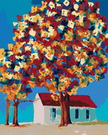 Zuty - Painting by Numbers - Colored Trees and House, 40X50 Cm, Canvas+Frame - Painting by Numbers
