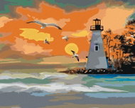 Zuty - Painting by Numbers - Sunset And Lighthouse, 40X50 Cm, Canvas+Frame - Painting by Numbers