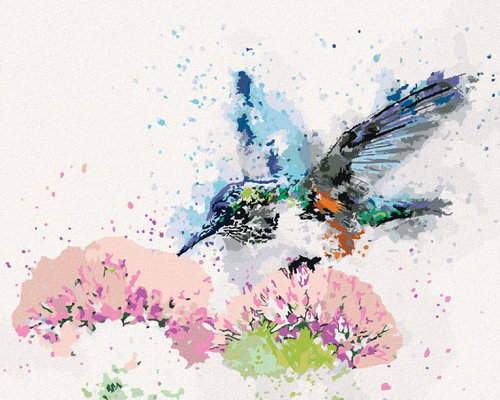 Zuty - Painting by Numbers - Painted Hummingbird and Flowers, 80X100 Cm, Canvas+Frame - Painting by Numbers - Main image