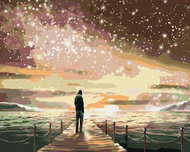 Zuty - Painting By Numbers - Man On A Pier Under A Shining Sky, 40X50 Cm, Canvas+Frame - Painting by Numbers