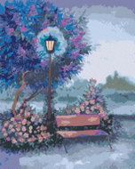 Zuty - Painting by Numbers - Bench by the Lighted Lamp, 40X50 Cm, Canvas+Frame - Painting by Numbers