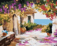 Zuty - Painting by Numbers - House by the Sea with Flowers, 40X50 Cm, Canvas+Frame - Painting by Numbers