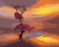 Zuty - Painting by Numbers - Boat With Beautifully Blooming Tree, 80X100 Cm, Canvas - Painting by Numbers