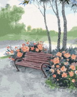 Zuty - Painting by Numbers - Bench in the Forest by the River, 40X50 Cm, Canvas - Painting by Numbers