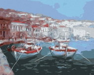 Zuty - Painting by Numbers - Two Same Boats in Harbour, 40X50 Cm, Canvas - Painting by Numbers