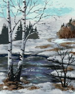 Zuty - Painting by Numbers - Birches in Winter Landscape, 80X100 Cm, Canvas+Frame - Painting by Numbers
