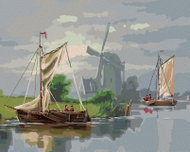 Zuty - Painting by Numbers - Windmill and Sailing Girls, 40X50 Cm, Canvas+Frame - Painting by Numbers