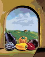 Zuty - Painting by Numbers - Mixed Vegetables on a Window Overlooking a Landscape, 80X100 Cm, Canvas - Painting by Numbers