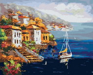 Zuty - Painting by Numbers - View of the Port in Greece, 80X100 Cm, Canvas - Painting by Numbers
