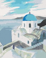 Zuty - Painting by Numbers - Church With Blue Dome On Santorini, 40X50 Cm, Canvas+Frame - Painting by Numbers