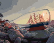 Zuty - Painting by Numbers - Boat In A Bottle By The Sea, 40X50 Cm, Canvas - Painting by Numbers