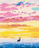 Zuty - Painting by Numbers - Deer in the Wild Field at Dusk, 80X100 Cm, Canvas+Frame - Painting by Numbers