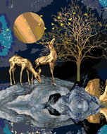 Zuty - Painting by Numbers - Golden Deer on a Rock, 80X100 Cm, Canvas+Frame - Painting by Numbers
